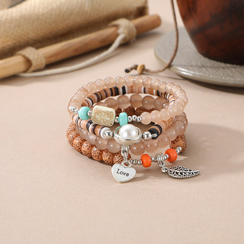 Nouveau bracelet bohème créatif à pompons et perles multicouches m3331286