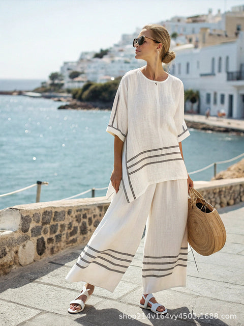 Ramie Bamboo Fiber Top Women's Summer Loose Casual Versatile V-Neck Feifei Sleeve Shirt m301525