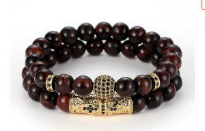 Bracelet élastique micro-incrusté de cuivre œil de tigre zircon noir mat m3331288