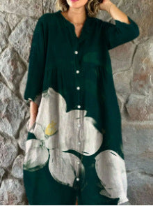 Robe chemise ample à col ras du cou et manches longues pour femme, imprimée, de qualité supérieure, m301050