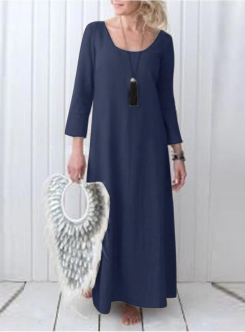 Women's Autumn and Winter Casual Long Large Size Dress Women's Casual Cotton and Linen Dress m302086