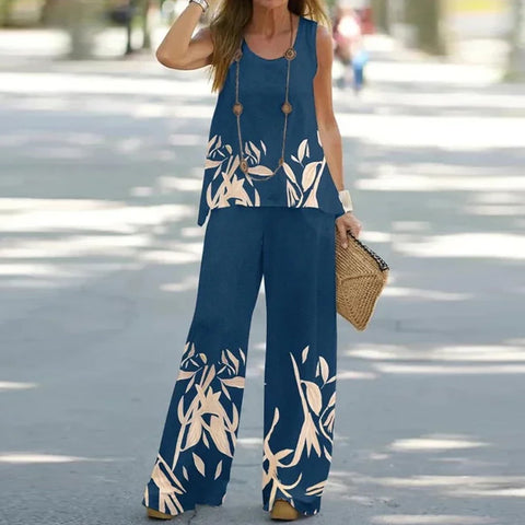Ensemble gilet et pantalon décontractés à col ras du cou et sans manches m301296 