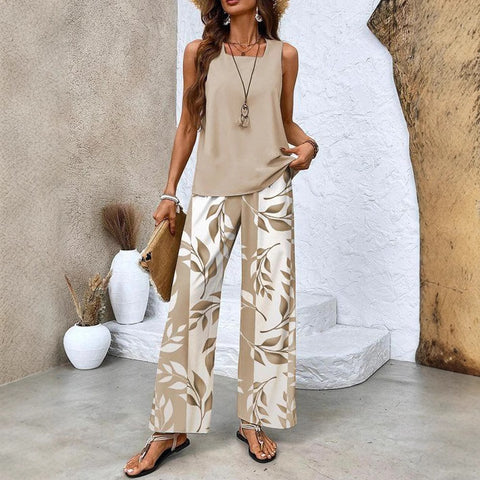 Pull décontracté à col carré et pantalon, impression numérique, deux pièces pour femme m301436 