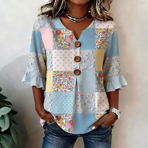 Digital printing sweet and cute T-shirt lace sleeve m302842