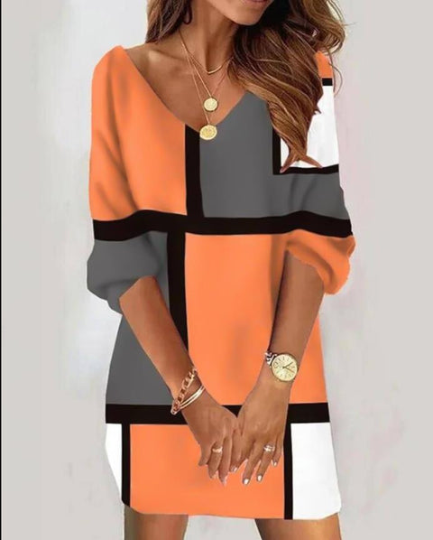 Lässiges V-Ausschnitt Printkleid Damen m300735 