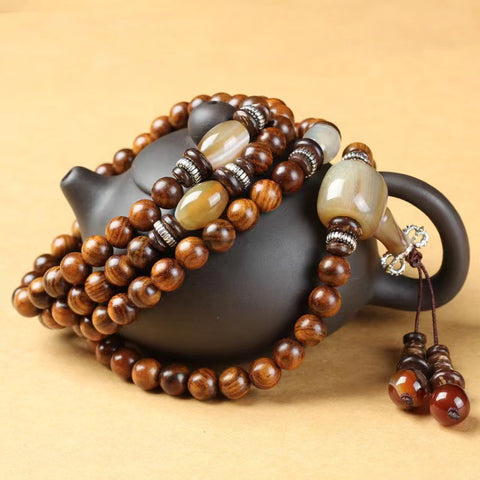 Bracelet en perles naturelles de Bouddha Huanghuali vietnamiennes, bracelet en bois de rose et lotus, bracelet en bois parfumé Wenwan m3331302