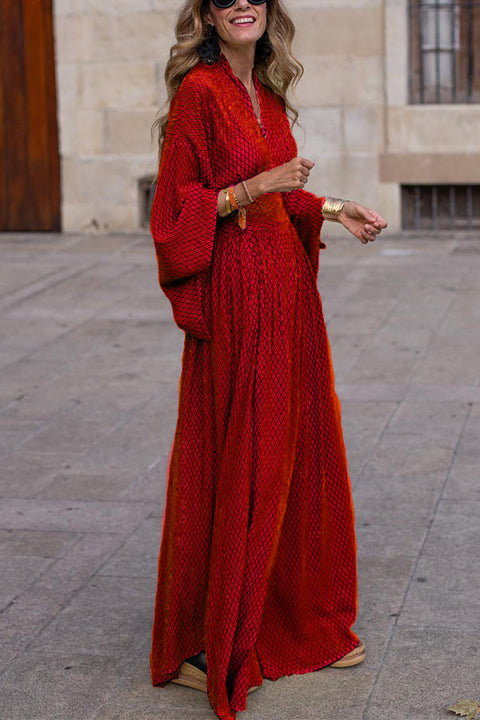 Autumn long-sleeved loose V-neck waist pendulum dress women's m301675