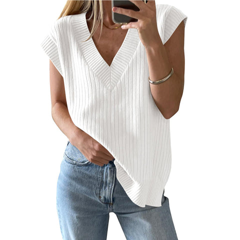 V-Ausschnitt, ärmellos, lässig, lockerer Pullover, Weste m300955 