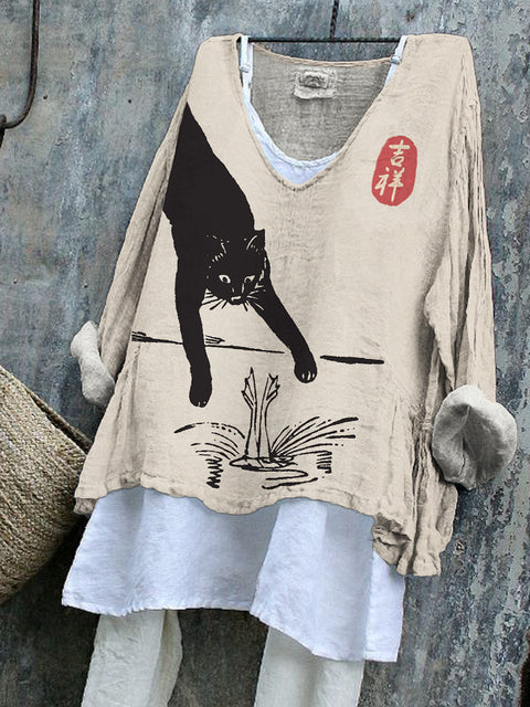 Langarm bedruckter Freizeitpullover lockerer Rundhalsausschnitt einteiliges T-Shirt (ohne Unterhemd) m301042