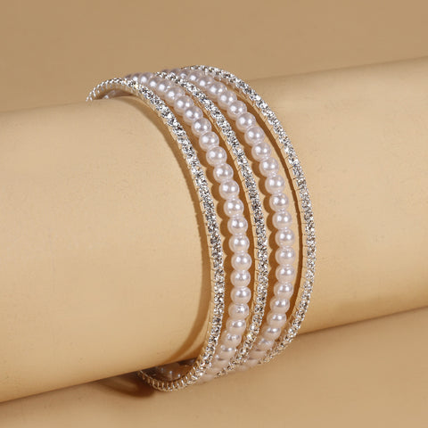 Metall mehrlagige Diamant-Perlenklauenkette für Damen M3331117
