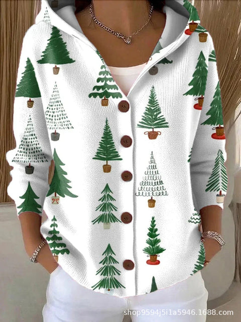 New black button hooded cardigan women's pure leisure fashion sweater jacket women's Christmas m302115