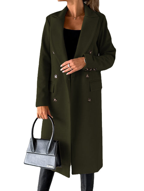 Jacket versatile woolen coat solid color long sleeve double breasted pocket m300579