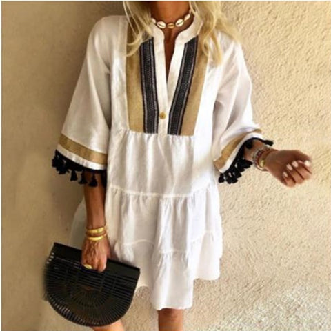 Robe courte à col en V et imprimé à pompons, style tempérament mignon M300195 