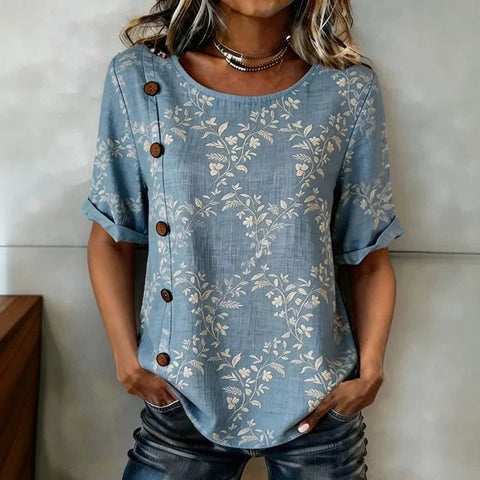 Casual loose new floral top crew neck m302778