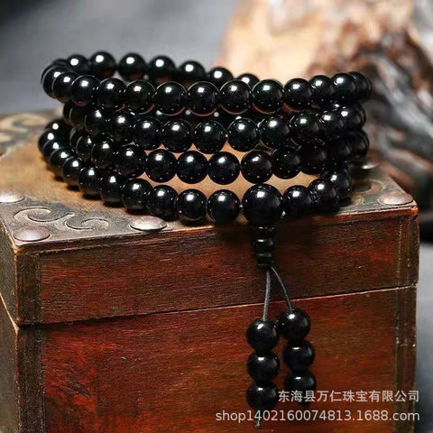 Ebenholz-Schwarz-Obsidian-Armband 108 Perlen Armband 6-12mm m3331282