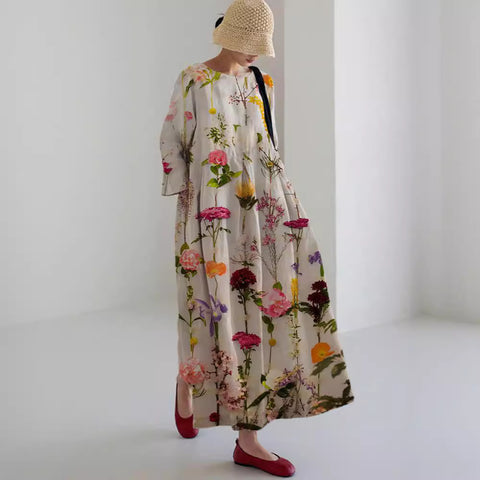 Lockeres, modisches Premium-Kleid mit Rundhalsausschnitt und langen Ärmeln und Aufdruck m301044