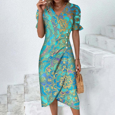 Kleid mit geometrischen Collage-Blasenärmeln und unregelmäßigem Saum, m301272 