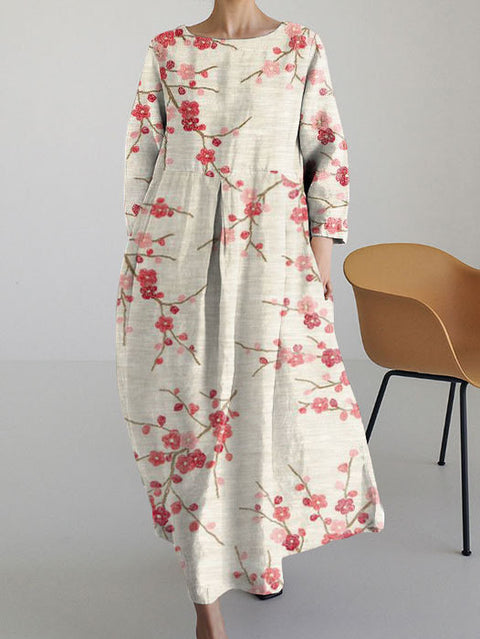 Robe ample à col ras du cou et manches longues imprimée haut de gamme m301044