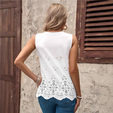 Neue bestickte Spleißen Spitze V-Ausschnitt ärmellose Weste Damen Top m301480 