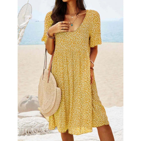 Bedrucktes langes, mittellanges und langes urbanes, lässiges Retro-Kurzarmkleid für Damen m301231 