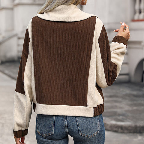 Damen Herbst und Winter neuer Fleece-Reißverschluss-Kontrastmantel m300687 