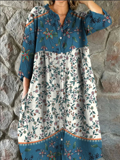 Robe chemise ample à col ras du cou et manches longues pour femme, imprimée, de qualité supérieure, m301050