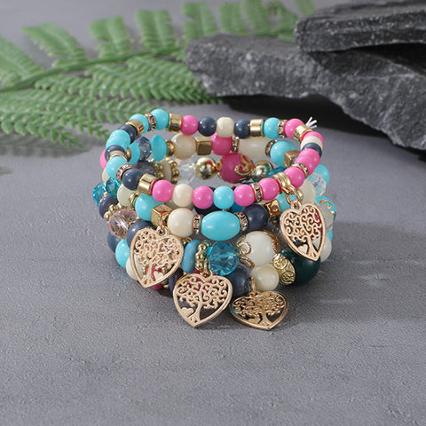 Nouveau bracelet bohème créatif à pompons et perles multicouches m3331286