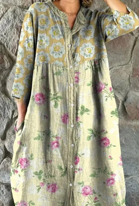 Robe chemise ample à col ras du cou et manches longues pour femme, imprimée, de qualité supérieure, m301050