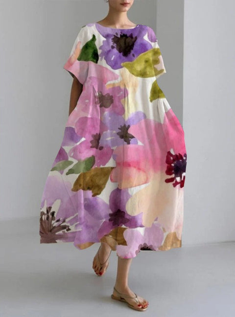 Linglong Leinen Kurzarm Damenkleid M300183 