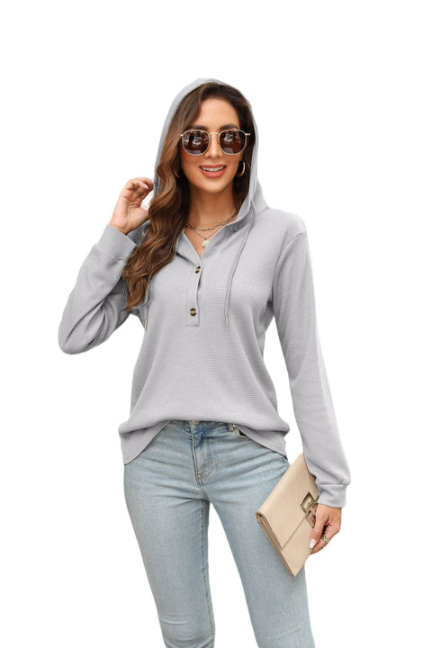 T-shirt à capuche et manches longues à bretelles gaufrées pour femme (M300547) 