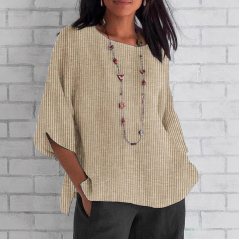 Spring and summer crew neck cotton and linen solid color loose top T-shirt m301440