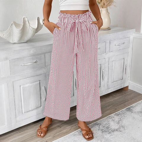 Gestreifte lässig-elegante Hose mit geradem Bein für Damen m301455 