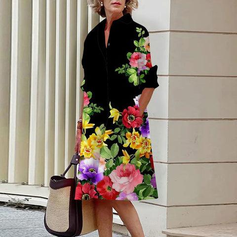 Sanfter Wind, florales 3D-Digitaldruck, einreihiges Hemdkleid mit offenen Knöpfen, m300914 