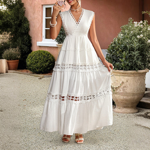 Urlaub stil hohe taille spleißen lange kleid kleid frauen kleidung m301388 