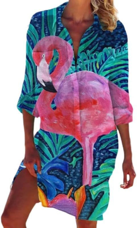Bikinijacke Shirt Badeanzug Strickjacke Damen bedruckt Resort Strandshirt m301274 