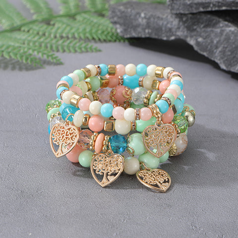 Nouveau bracelet bohème créatif à pompons et perles multicouches m3331286
