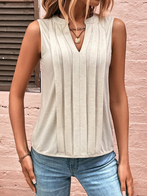 Mode Temperament elegante plissierte V-Ausschnitt Weste Damen Top T m300879 