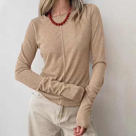 crew neck knitted bottoming shirt women's simple fashion splicing inside with white long-sleeved top women's clothing m301821