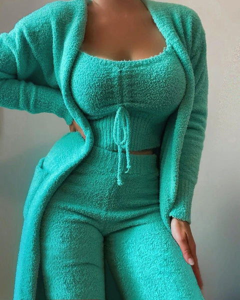 Ensemble pyjama trois pièces en peluche à lacets, ensemble décontracté, vêtements de détente m301066 