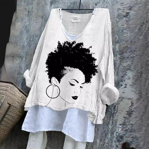 Langarm bedruckter Freizeitpullover lockerer Rundhalsausschnitt einteiliges T-Shirt (ohne Unterhemd) m301042