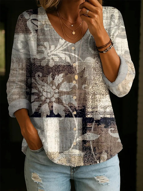 Crew neck women's flower 3D printed top m303179
