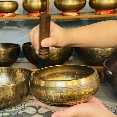 Nepalesische handgefertigte Kupfer-Glockenspiel-Vajra-Stößel Buddha-Klangschale Meditationsschale m3331263 