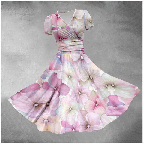 V-neck short-sleeved medium and long waist dress 3D digital printing m301714