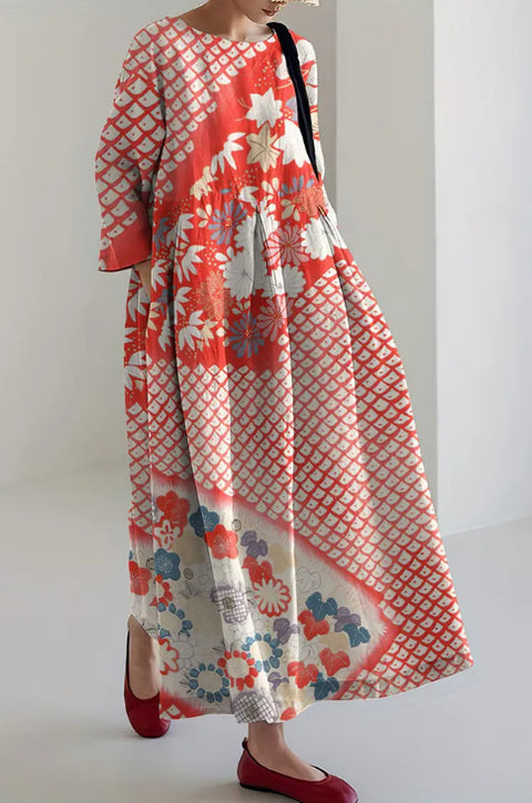 Robe longue ample à imprimé floral rétro pour femme m300916 