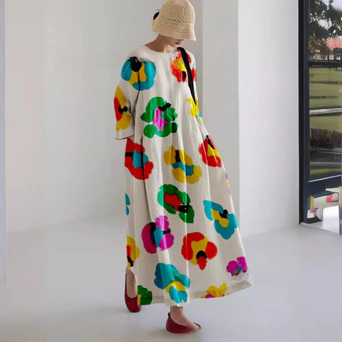 Lockeres, modisches, hochwertiges, langärmeliges Kleid mit Rundhalsausschnitt und Print m301054