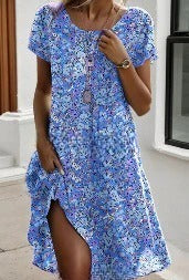 Crew neck short sleeve digital positioning print dress m302906