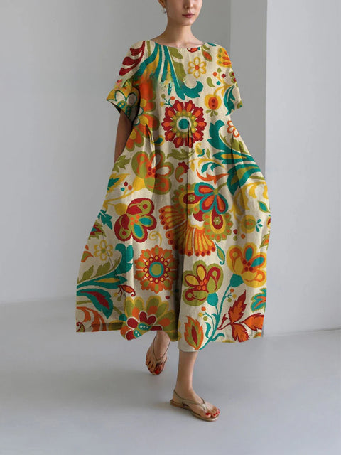 Lockeres Damenkleid mit Rundhalsausschnitt, modisches High-End-Kleid mit kurzen Ärmeln und Print m301052