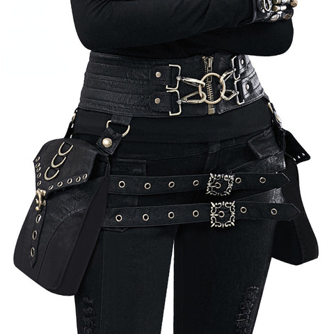 Sac banane rétro en cuir PU pour femme, style punk européen et américain, pour l'extérieur, avec décoration pour téléphone portable, m3331139