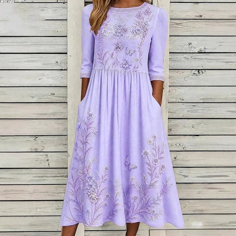 New digital short-sleeved printed women's 7-point sleeve casual dress m303012
