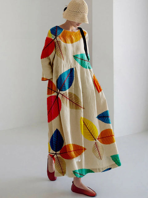 Lockeres, modisches, hochwertiges, langärmeliges Kleid mit Rundhalsausschnitt und Print m301054